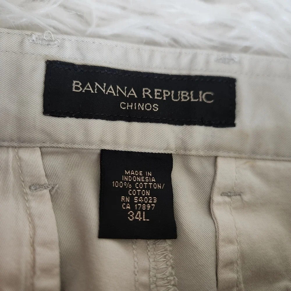 Banana Republic Chinos Pants Mens 34x34 Long‎ Trouser Flat Front Beige FLAW